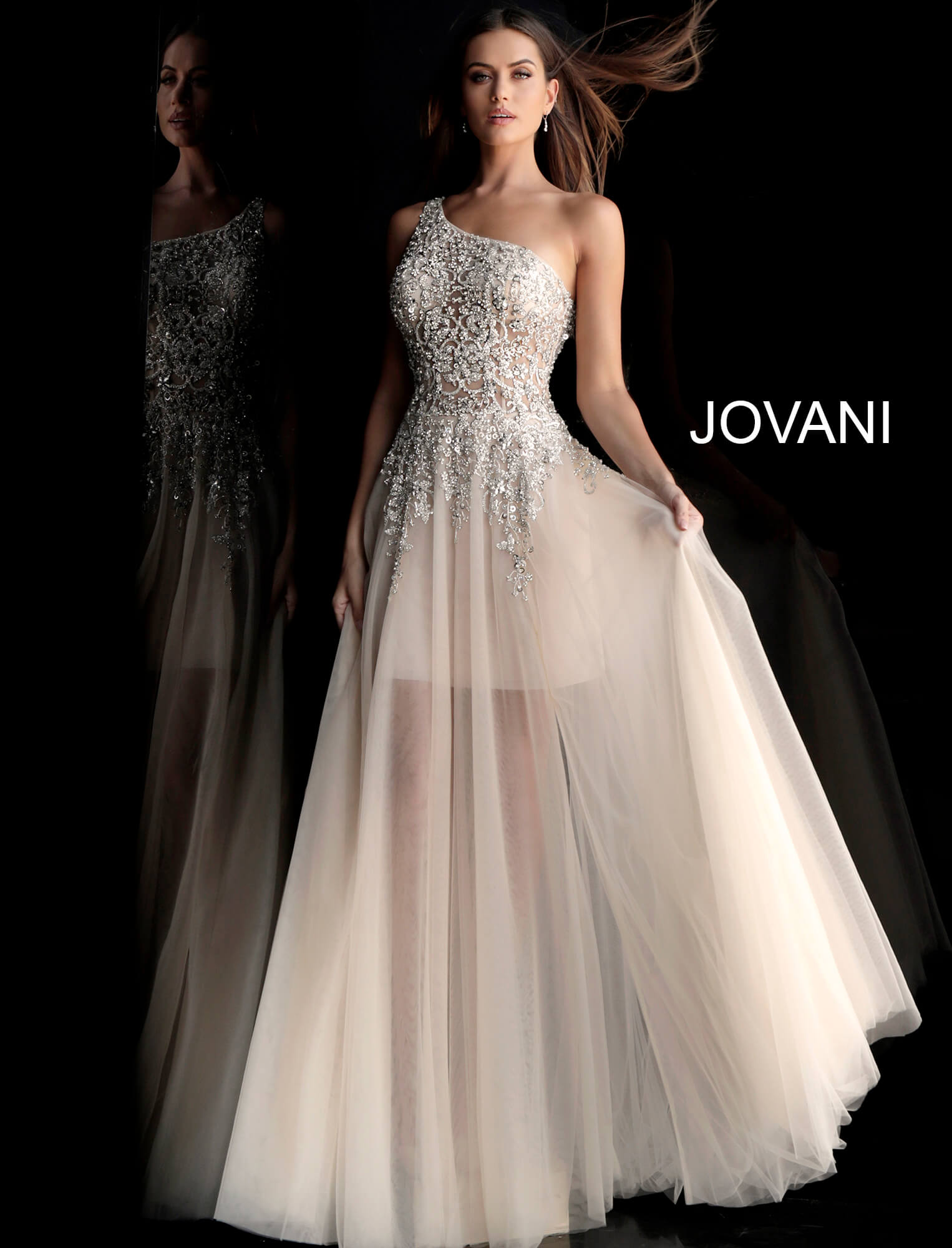 Jovani 64893 One Shoulder Nude Embellished Prom Dress 6548